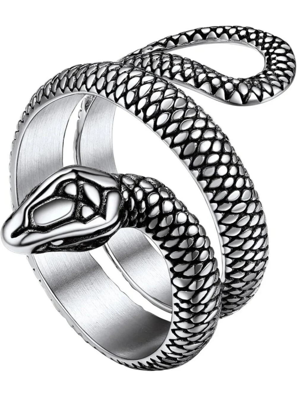 Stylish Black Snake Ring for Men & Women - Stainless Steel & 18K Gold Plated